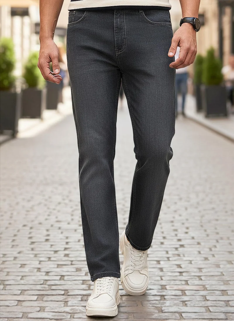 Urbano Fashion Men's Dark Grey Straight Fit Washed Denim Jeans Stretchable